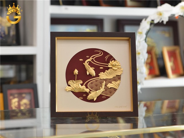 TRANH CÁ CHÉP HOA SEN DÁT VÀNG 24K
