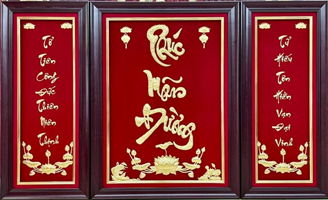 Bộ hoành phi câu đối Phúc Mãn Đường bằng đồng giá rẻ