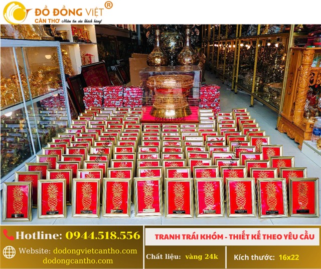 ĐỒ ĐỒNG VIỆT CẦN THƠ HOÀN THÀNH ĐƠN HÀNG TRANH QUẢ KHÓM VÀNG 24K THIẾT KẾ THEO YÊU CẦU