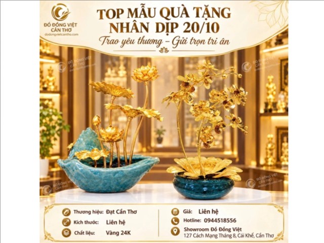 TOP QUÀ TẶNG 20/10 CAO CẤP – TRANH VÀNG 24K VÀ CHẬU HOA VÀNG Ý NGHĨ