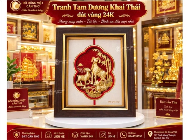  Tranh Tam Dương Khai Thái dát vàng 24K