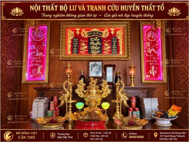 Nội Thất Bàn Thờ Gia Tiên Cao Cấp – Bộ Lư Đồng Và Tranh Cửu Huyền Thất Tổ Đẹp Tại Cần Thơ