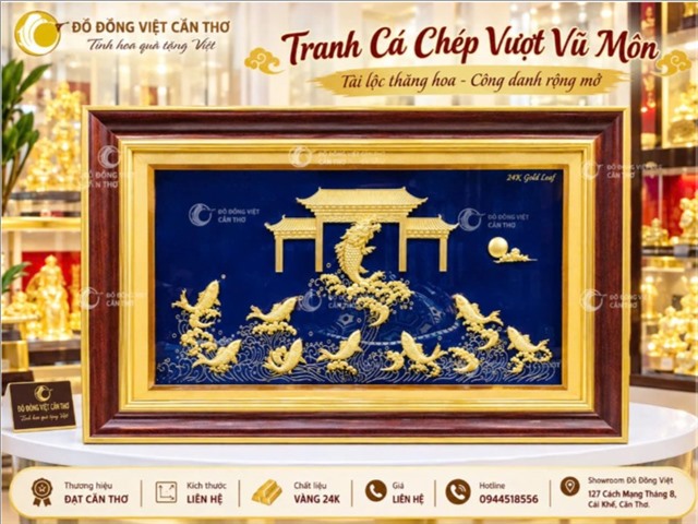 Tranh Cá Chép Vượt Vũ Môn Dát Vàng 24K – Tài Lộc Thăng Hoa, Công Danh Rộng Mở