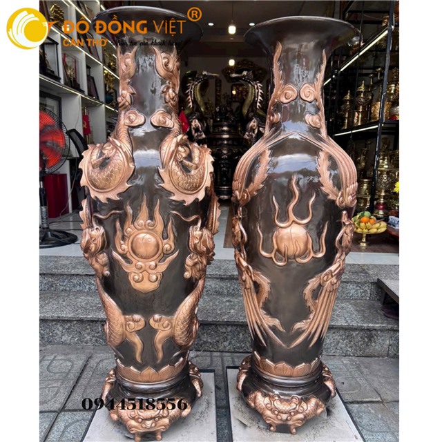 CẶP LỘC BÌNH BẰNG ĐỒNG ĐỎ – NỘI THẤT PHÒNG THỜ CỔ KÍNH