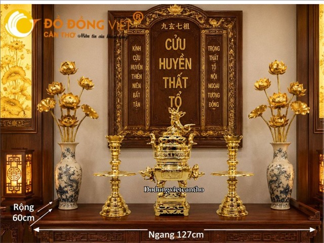 Bộ Tam Sự Lư Vuông (Lư Xưa) Trái Đào – Vẻ Đẹp Cổ Điển Cho Không Gian Thờ Gia Tiên