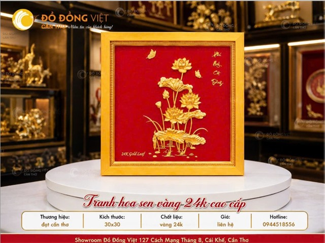 Tranh Hoa Sen Dát Vàng 24K Để Bàn – Món Quà Sang Trọng Mang Ý Nghĩa Bình An Và Phú Quý