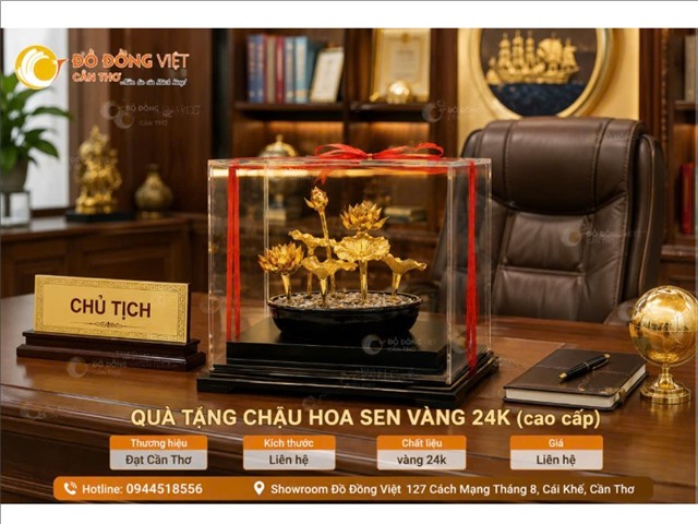 QUÀ TẶNG CHẬU HOA SEN VÀNG 24K CAO CẤP – ĐIỂM NHẤN SANG TRỌNG CHO BÀN 