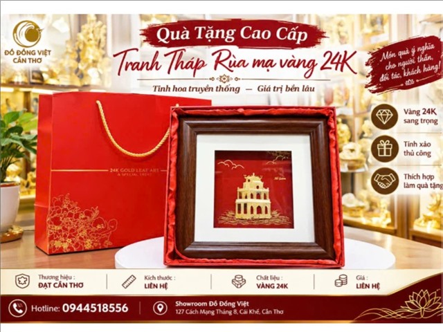 Tranh Tháp Rùa mạ vàng 24K – Món quà mang hình ảnh Việt, trang trọng và ý nghĩa